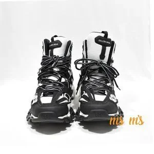 NIB BALENCIAGA NOIR Leather Track High Top Hiking Sneakers NIB BALENCIAGA BLANC/NOIR Leather Track High Top Caged  main image 4